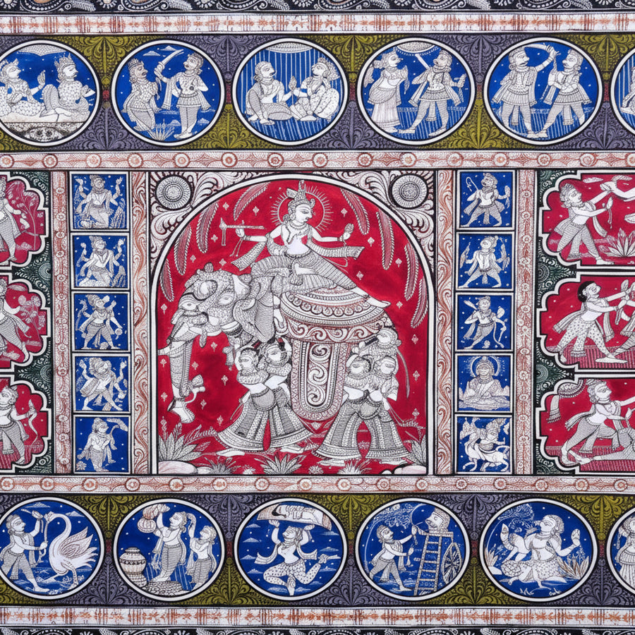 Kandara Hathi and Krishna Leela – Pattachitra Painting