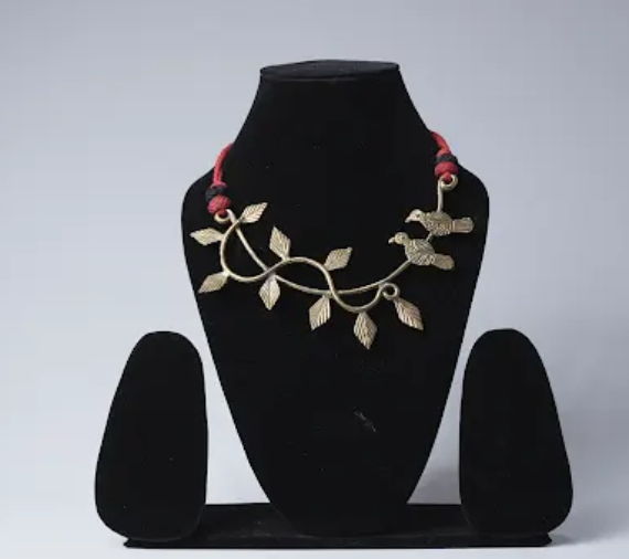 Dhokra Brass Leaf and Bird Necklace