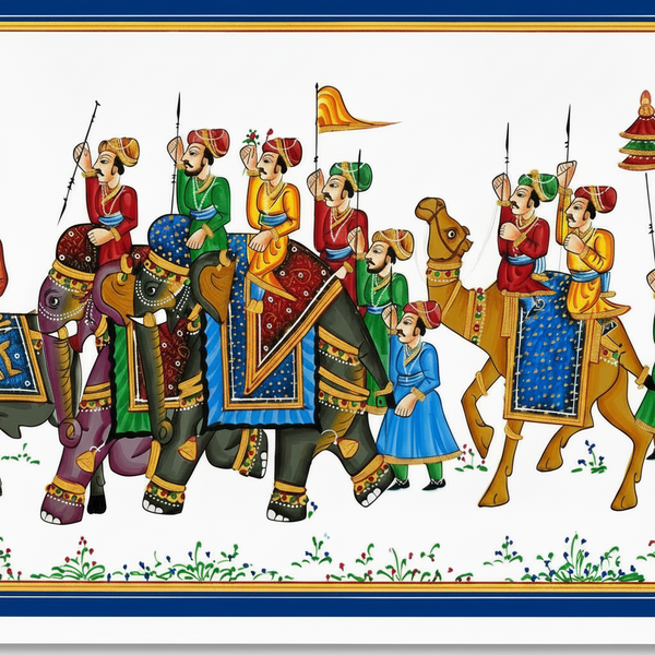 The Royal Parade – Rajasthani Miniature Painting