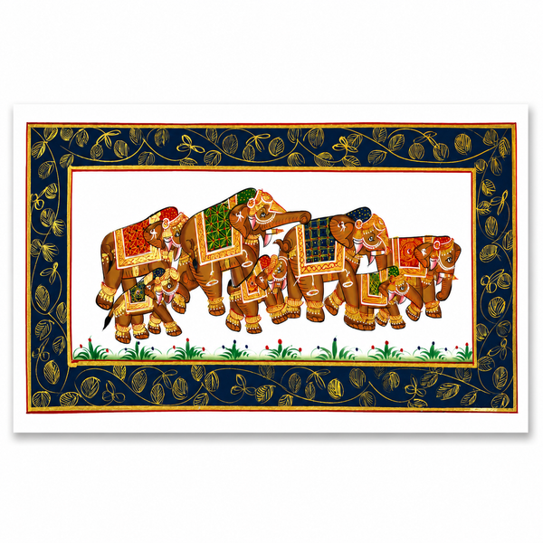 Elephant Family – Rajasthani Miniature Painting