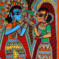 Radha Krishna with Flute – Madhubani Painting