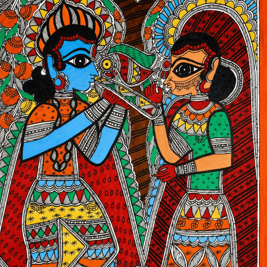 Radha Krishna with Flute – Madhubani Painting