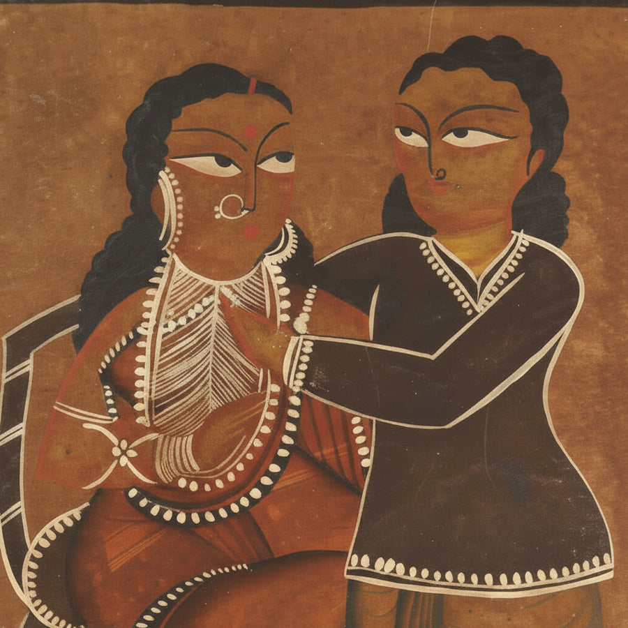 The Babu-Bibi at the Mirror – Kalighat Painting