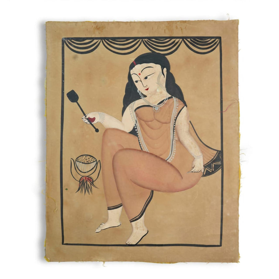 The Graceful Bengali Bibi – Kalighat Painting