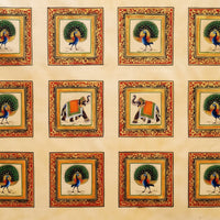 Peacock and Elephant Majesty – Rajasthani Miniature Painting with frame