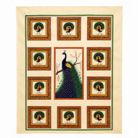 Royal Peacock Grid – Rajasthani Miniature Painting with frame