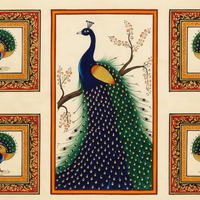 Royal Peacock Grid – Rajasthani Miniature Painting with frame