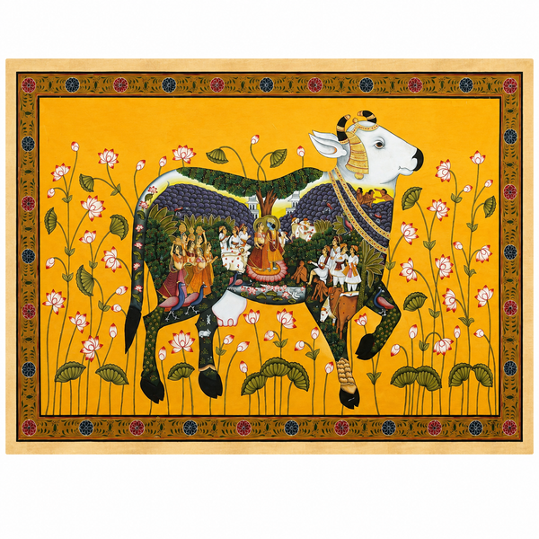 Krishna's Divine Cow – Pichwai Painting with frame