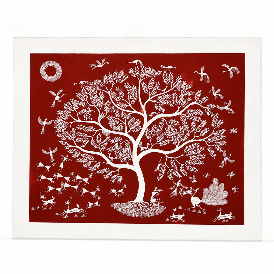 The Village Tree - Warli Paper Painting