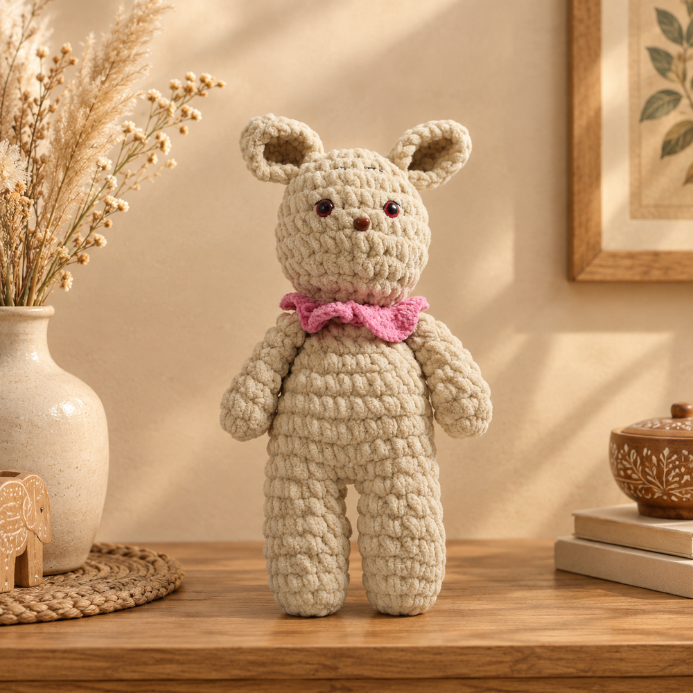 Crochet Bunny – Pink Scarf Handmade Art