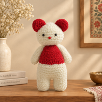 Crochet Snow Teddy – Red & White Handmade Art