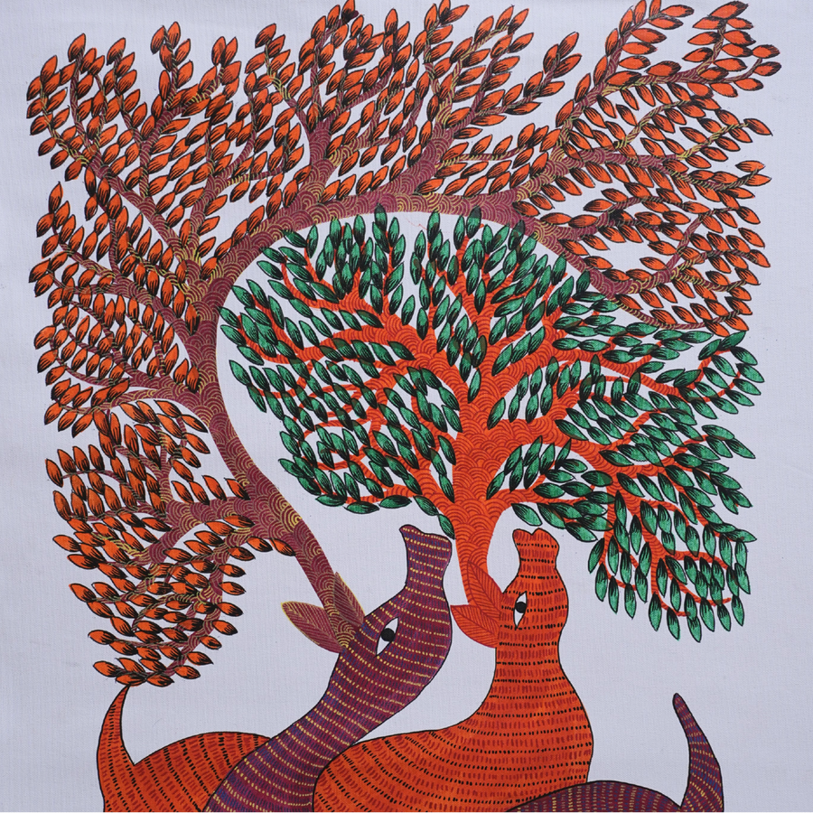 Horns of Life – Gond Canvas Painting