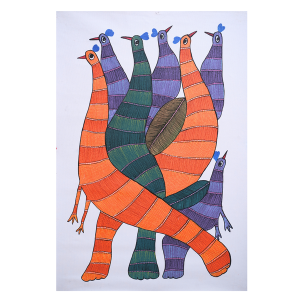 Avian Unity – Gond Canvas Painting