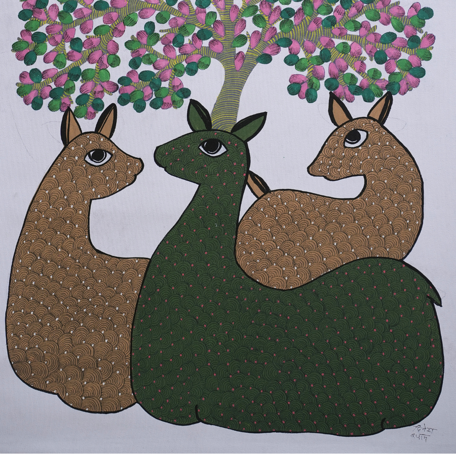 Forest Friends – Gond Canvas Painting