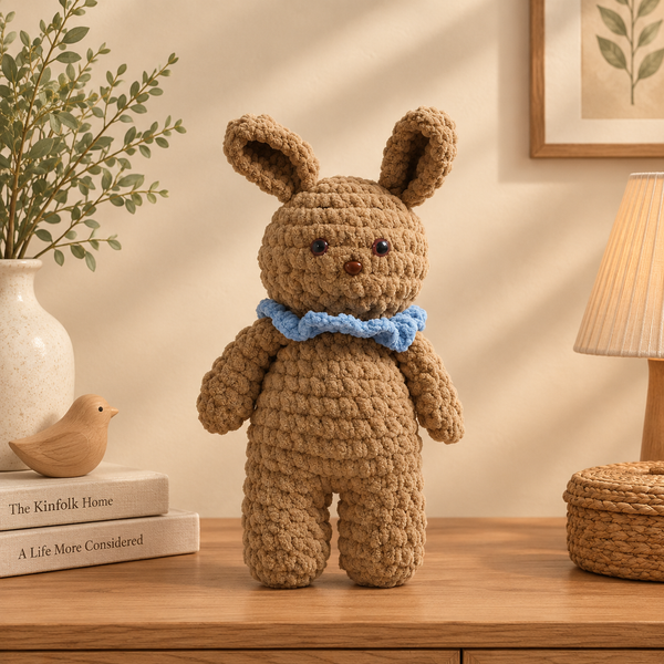 Cocoa Bunny – Blue Scarf Handmade Art