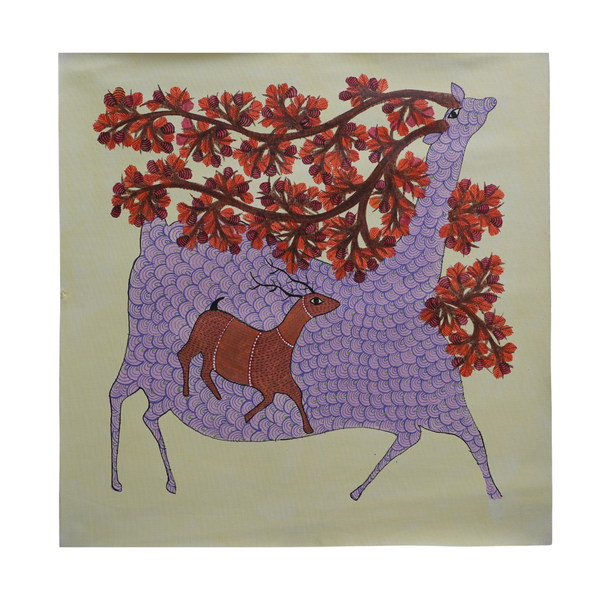 Mother and Child in Nature – Gond Canvas Painting