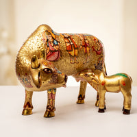 Kamdhenu with Calf in Radiant Gold – Handpainted Figure