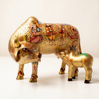 Kamdhenu with Calf in Radiant Gold – Handpainted Figure