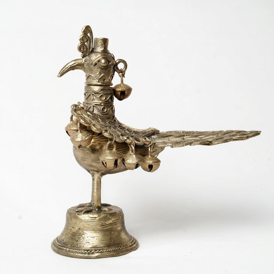 The Peacock with Bells (Tribal Elegance) – Dhokra Metal Art