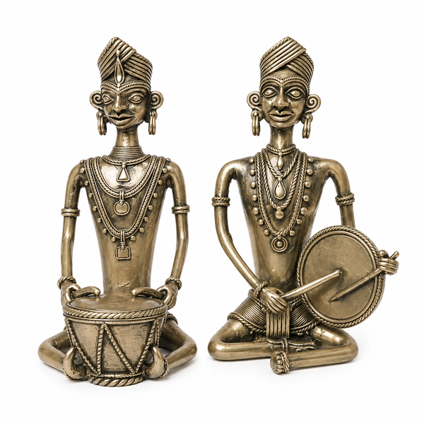 Tribal Musicians Band (Set of 2) – Dhokra Metal Art
