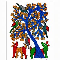 Animals, Birds and the Forest – Gond Paper Painting