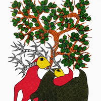 Deers Beneath the Tree – Gond Paper Painting