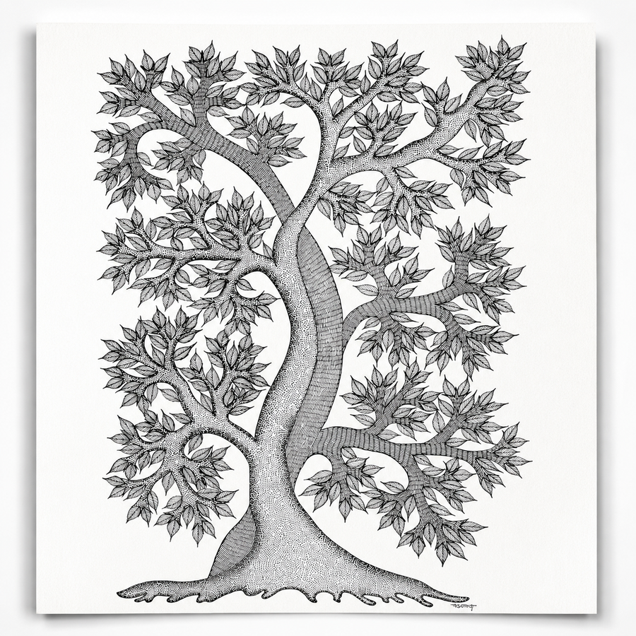 The Flourishing Tree – Gond Paper Painting