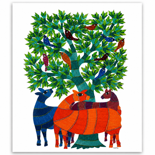 The Harmony of Life – Gond Paper Painting