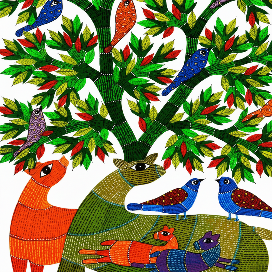 Nature Inspired Composition – Gond Paper Painting