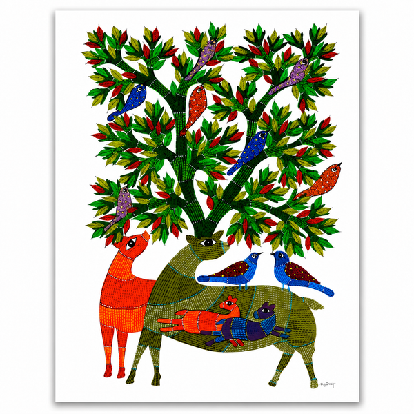 Nature Inspired Composition – Gond Paper Painting