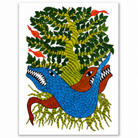 Animals Beneath the Tree – Gond Paper Painting