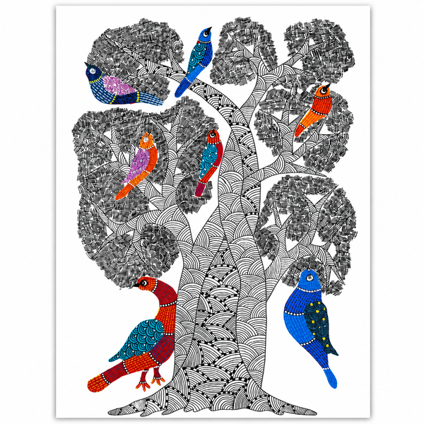Trees in Harmony – Gond Paper Painting