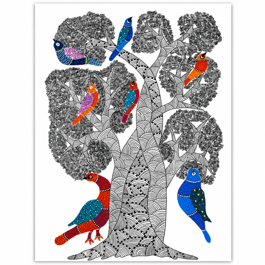 Trees in Harmony – Gond Paper Painting