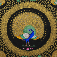 Golden Peacock Harmony – Rajasthani Miniature Painting
