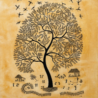 The Tree of Community - Warli Painting on cloth