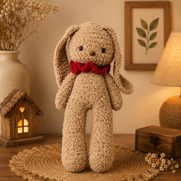 Crochet Teddy Bear with Red Muffler – Handmade Art