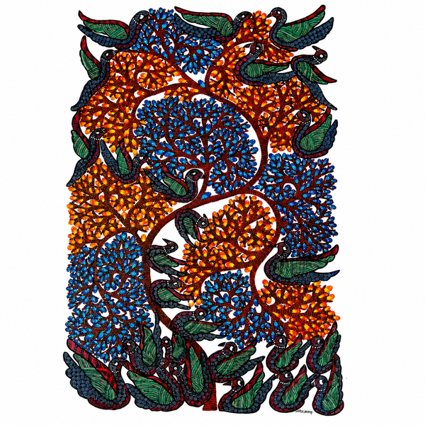 Birds in the Forest – Gond Paper Painting