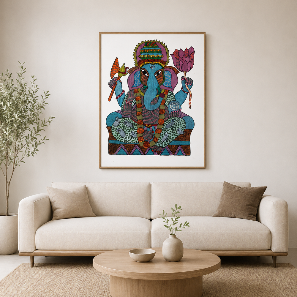 Lord Ganesha with Lotus – Gond Paper Painting