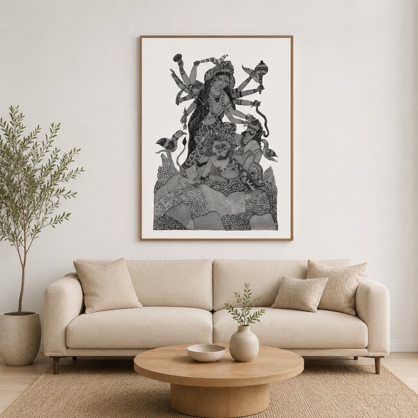Goddess Durga Slaying Mahishasura – Gond Paper Painting