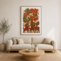 Elephants, Birds and the Forest Tree – Gond Paper Painting