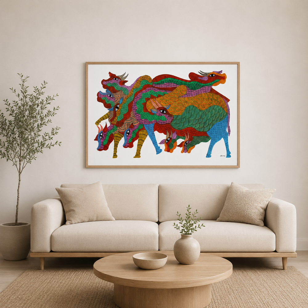 Sacred Herd of the Forest – Gond Paper Painting