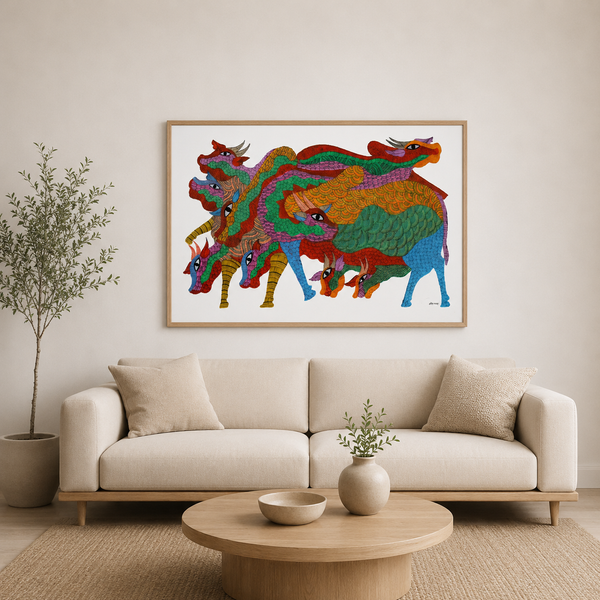 Sacred Herd of the Forest – Gond Paper Painting