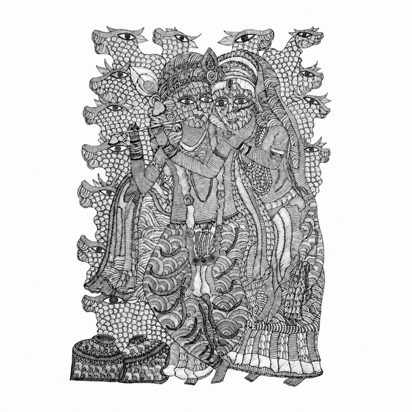 Divine Figure with Serpents – Gond Paper Painting