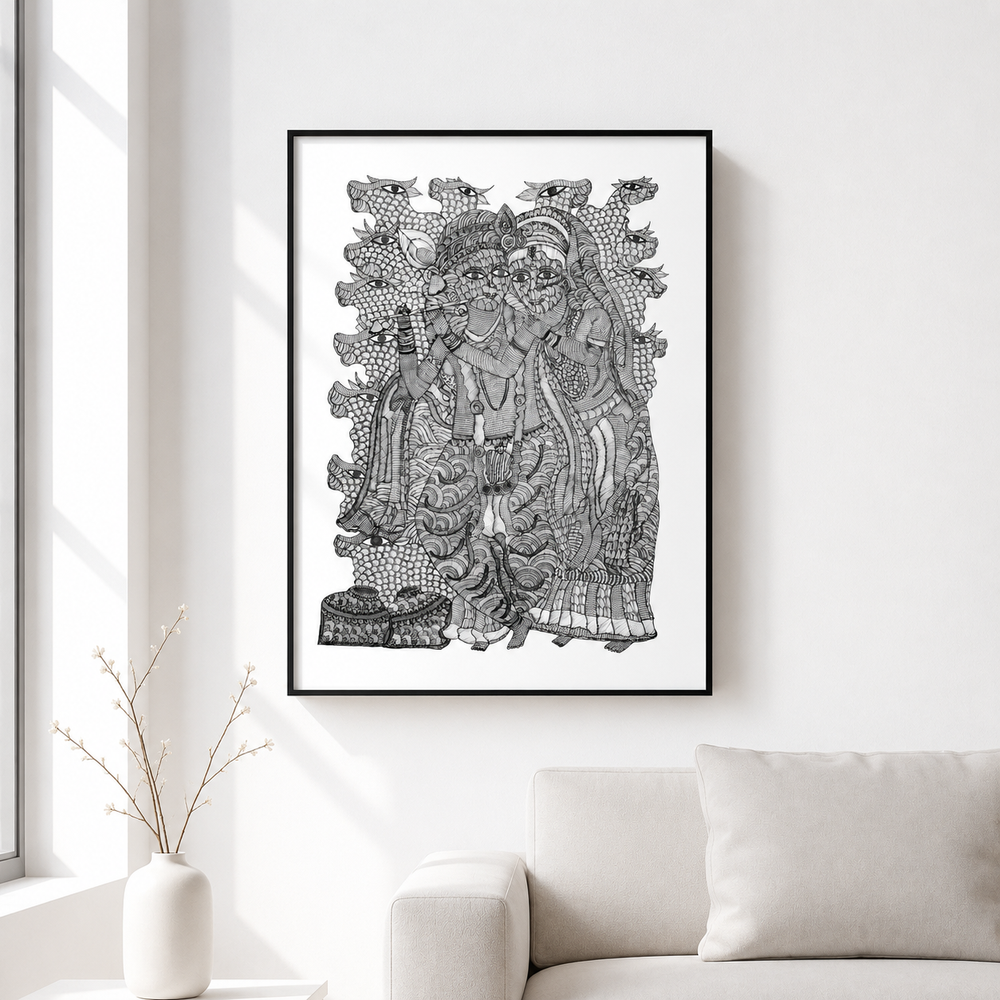 Divine Figure with Serpents – Gond Paper Painting