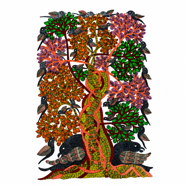 Birds in the Tree of Life – Gond Paper Painting