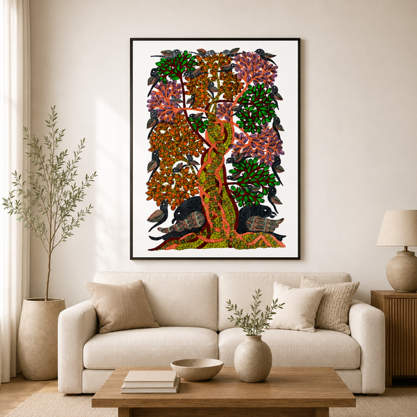 Birds in the Tree of Life – Gond Paper Painting