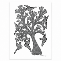 Birds Gathering – Gond Paper Painting