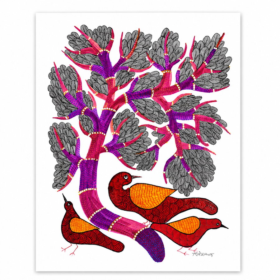Birds and Nature – Gond Paper Painting