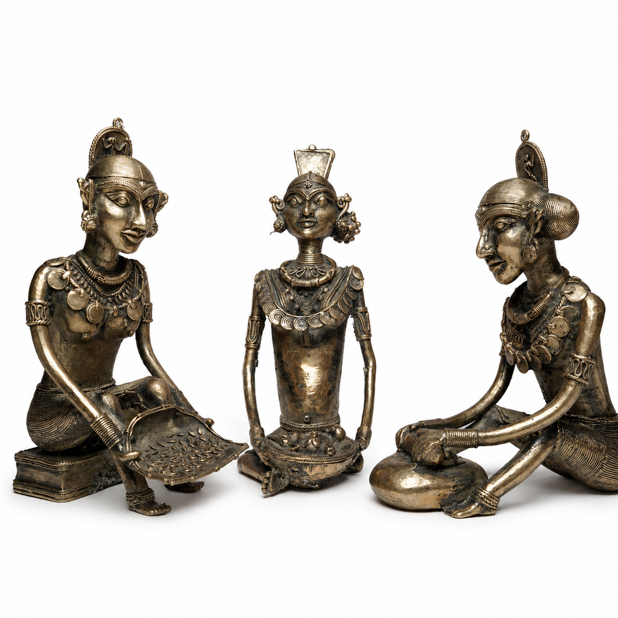 Cooking Tribal Showpiece (Set of 3) – Dhokra Metal Art