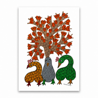Tree, Bird and Peacocks – Gond Paper Painting